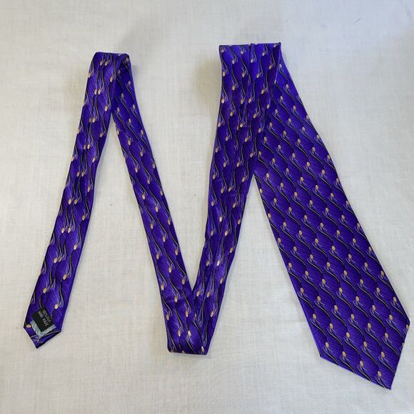 Belisi Men’s Dress Tie Size 57” Purple Wave Pattern Silk Business Formal Party - Picture 3 of 12